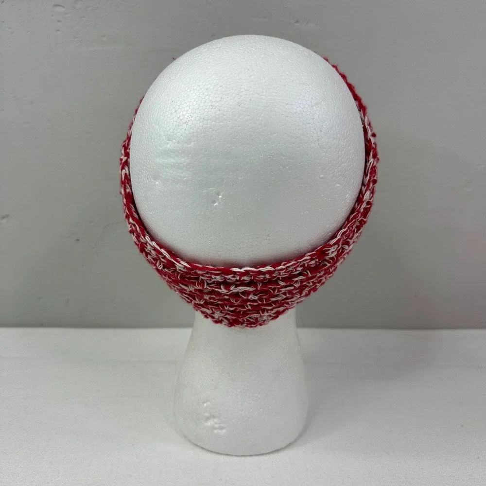 Created By Cyd Red White Marled Crochet Cotton Handmade Headband Ear Warmer NEW